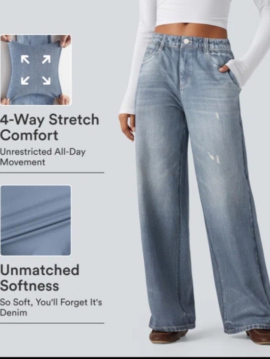 HALARA Pants - HALARA Mid Rise Denim Print French Terry Casual Sweatpants Jeans with Pockets M